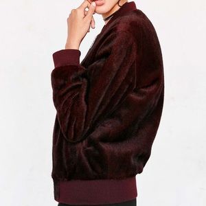 J.O.A. Faux Fur Bomber Jacket (Burgundy)